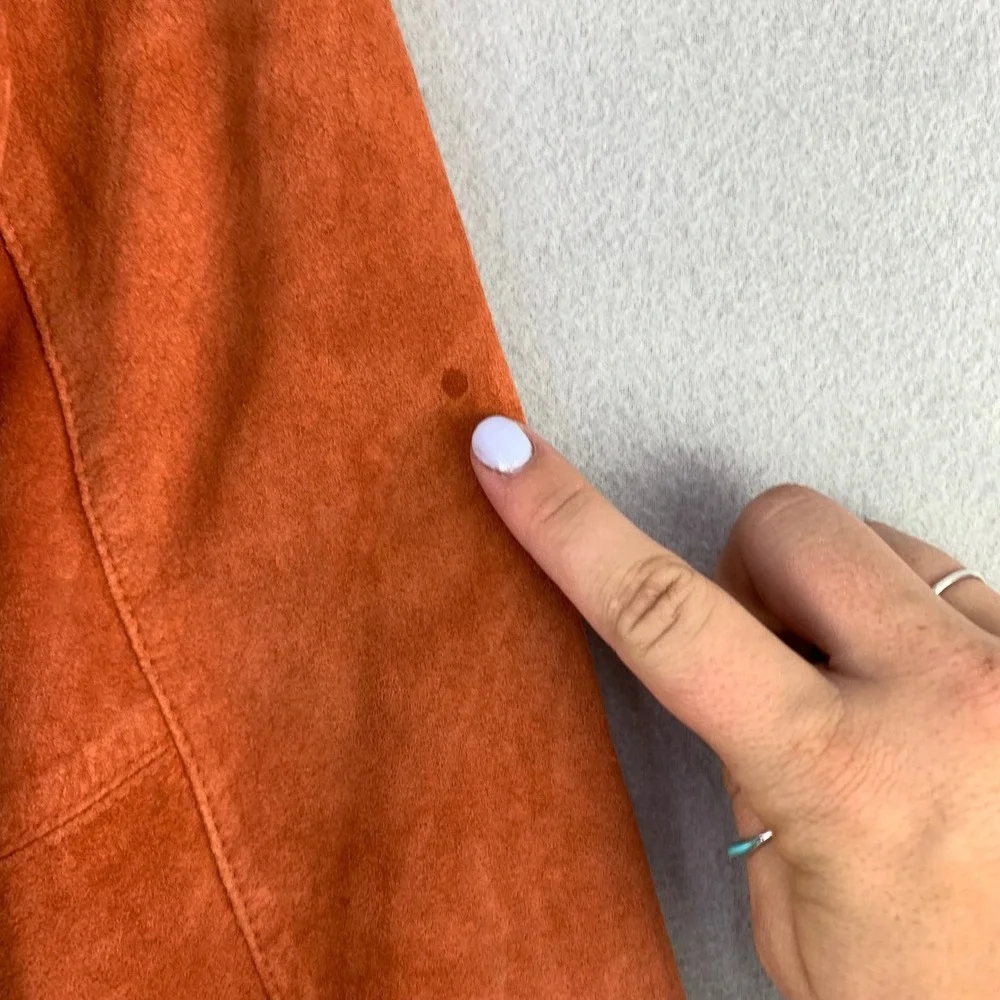Pursuits Ltd Suede Leather Jacket Womens 8P Pumpkin Orange Peplum Minimalist